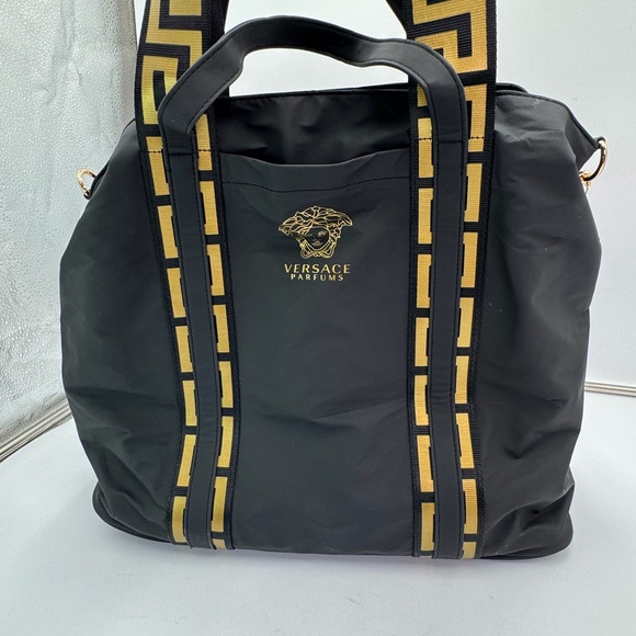 Versace Parfums Black Gold Medusa Nylon Tote Duffel Travel Bag